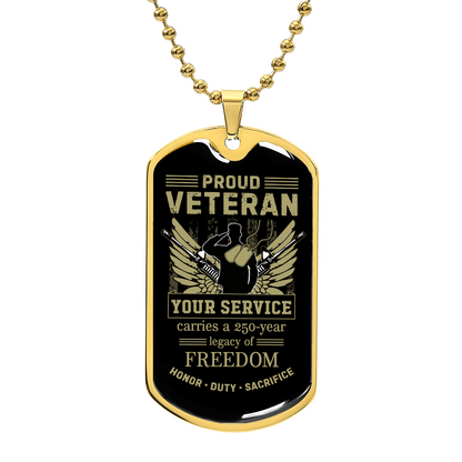 Proud Veteran Dog Tag Necklace – Your Service Earned Freedom | Military Gift with Custom Engraving