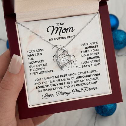 To My Mom Necklace – My Guiding Light Heart Pendant Gift | Emotional Love Always & Forever Jewelry