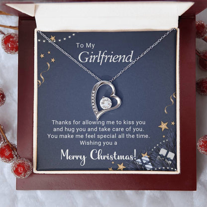 To My Girlfriend – Forever Love Necklace, Romantic Christmas Gift for Girlfriend, Heart Pendant Jewelry Gift from Boyfriend, Holiday Keepsake Necklace
