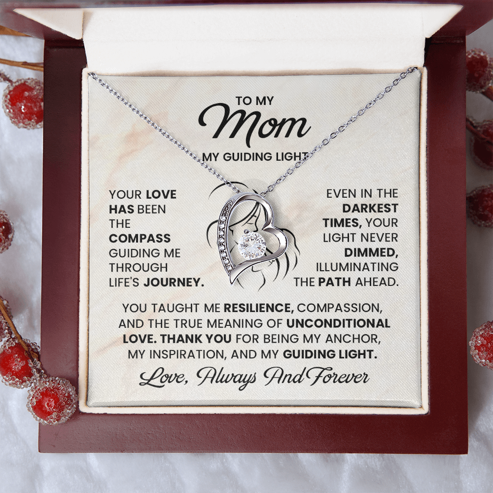 To My Mom Necklace – My Guiding Light Heart Pendant Gift | Emotional Love Always & Forever Jewelry