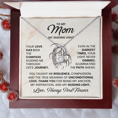 To My Mom Necklace – My Guiding Light Heart Pendant Gift | Emotional Love Always & Forever Jewelry