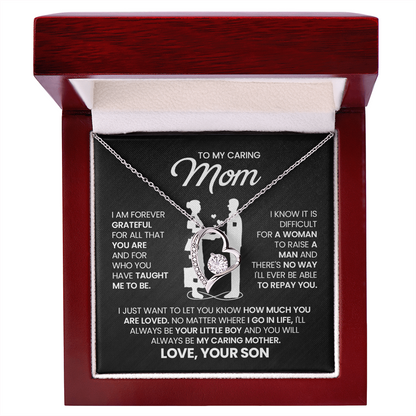 To My Caring Mom Necklace from Son – Mother & Son Heart Pendant Gift | I Love You Forever Jewelry