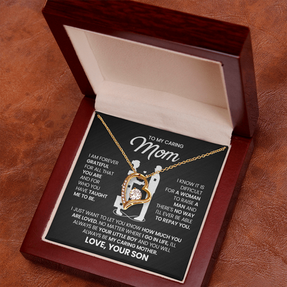To My Caring Mom Necklace from Son – Mother & Son Heart Pendant Gift | I Love You Forever Jewelry