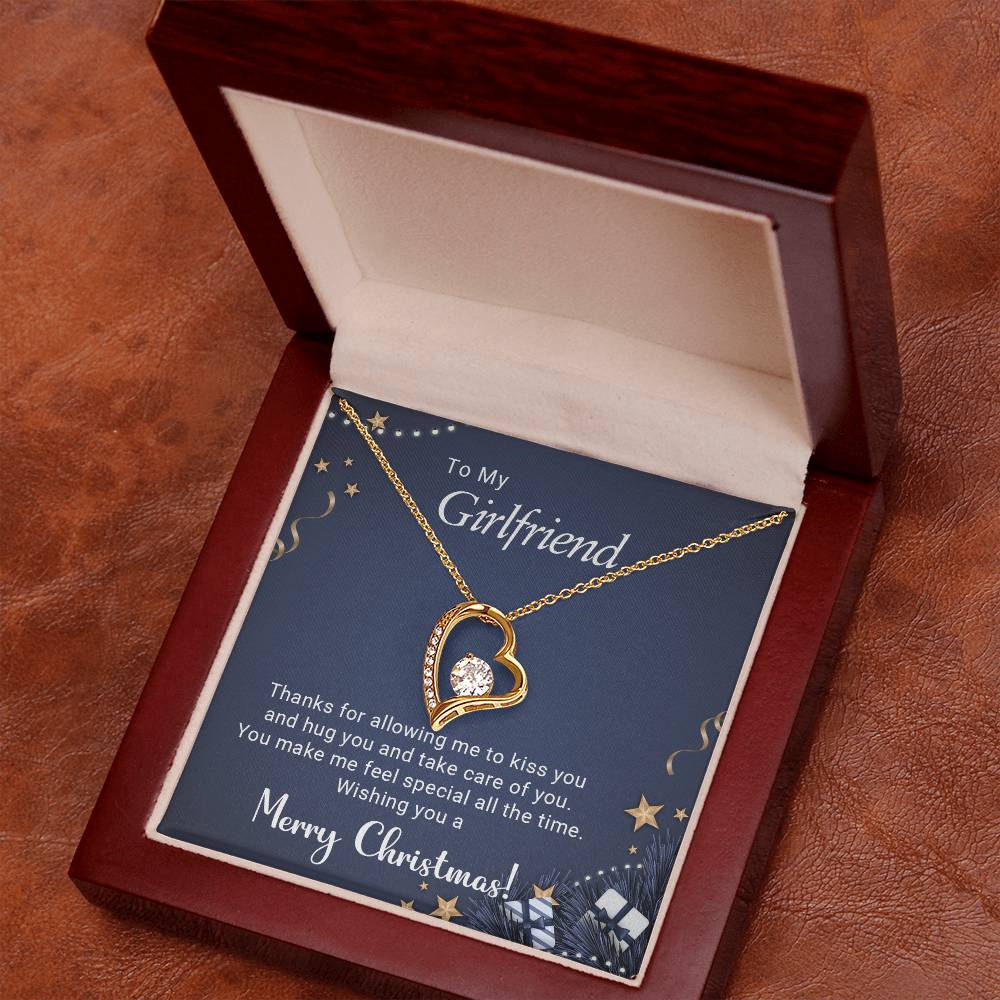 To My Girlfriend – Forever Love Necklace, Romantic Christmas Gift for Girlfriend, Heart Pendant Jewelry Gift from Boyfriend, Holiday Keepsake Necklace