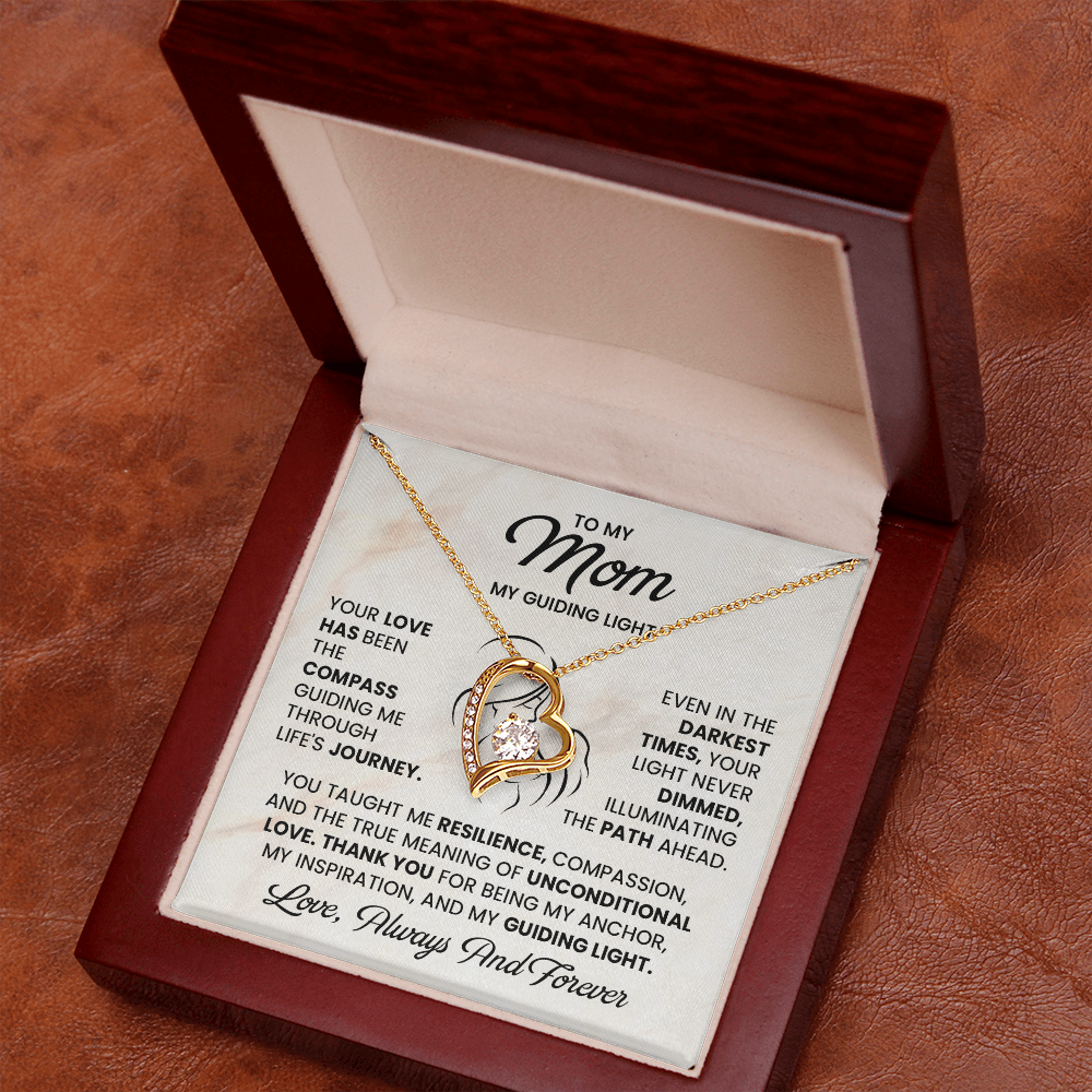 To My Mom Necklace – My Guiding Light Heart Pendant Gift | Emotional Love Always & Forever Jewelry