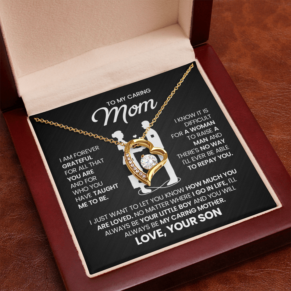 To My Caring Mom Necklace from Son – Mother & Son Heart Pendant Gift | I Love You Forever Jewelry