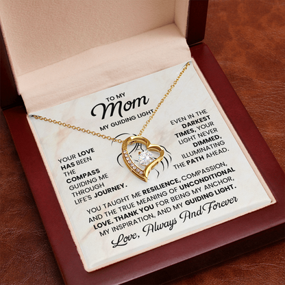 To My Mom Necklace – My Guiding Light Heart Pendant Gift | Emotional Love Always & Forever Jewelry