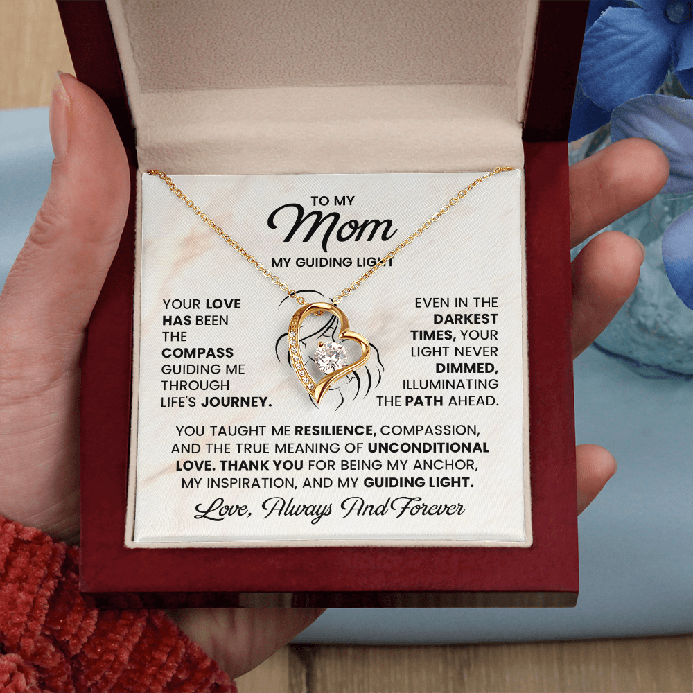 To My Mom Necklace – My Guiding Light Heart Pendant Gift | Emotional Love Always & Forever Jewelry