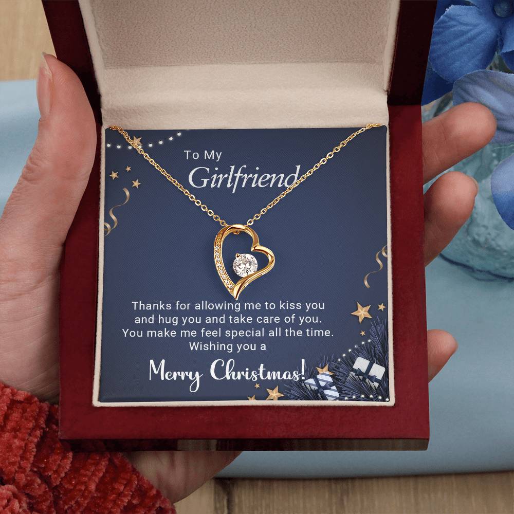 To My Girlfriend – Forever Love Necklace, Romantic Christmas Gift for Girlfriend, Heart Pendant Jewelry Gift from Boyfriend, Holiday Keepsake Necklace