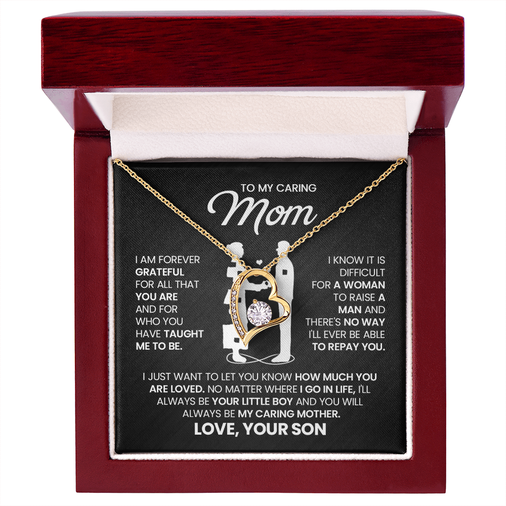 To My Caring Mom Necklace from Son – Mother & Son Heart Pendant Gift | I Love You Forever Jewelry