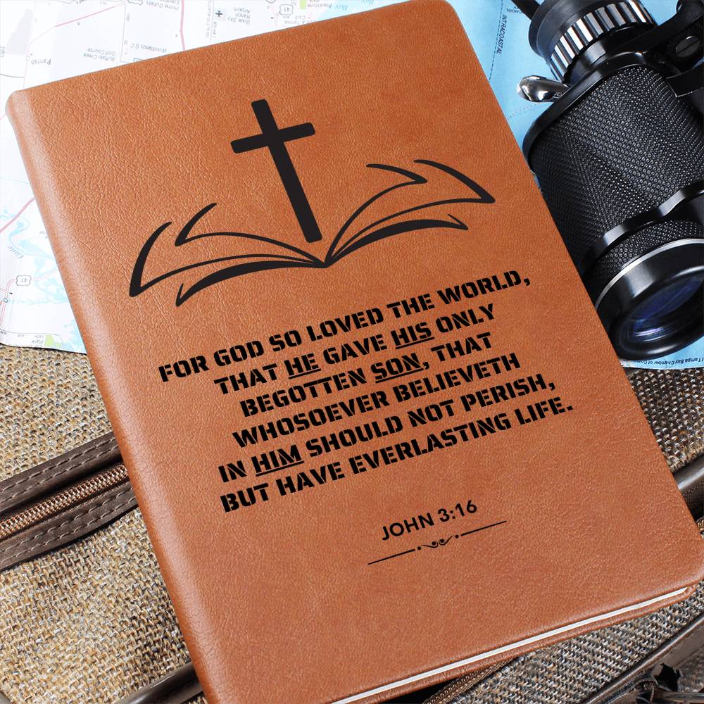 Bible Verse, John 3-16-Vegan Leather Graphic Journal