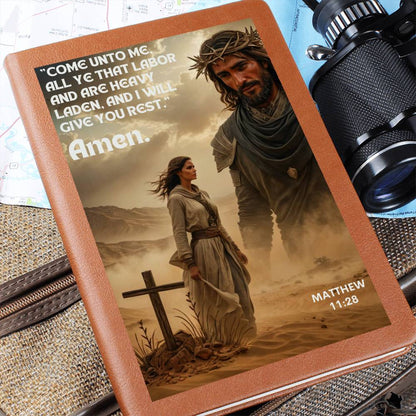 Bible Verse, John 3-16, Jesus and Cross-Vegan Leather Graphic Journal