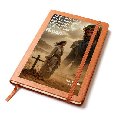 Bible Verse, John 3-16, Jesus and Cross-Vegan Leather Graphic Journal