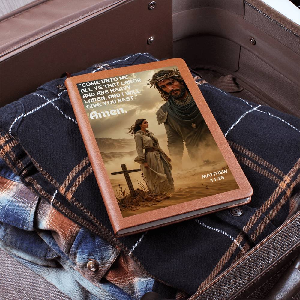 Bible Verse, John 3-16, Jesus and Cross-Vegan Leather Graphic Journal