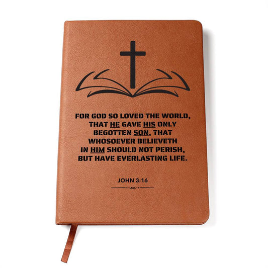Bible Verse, John 3-16-Vegan Leather Graphic Journal