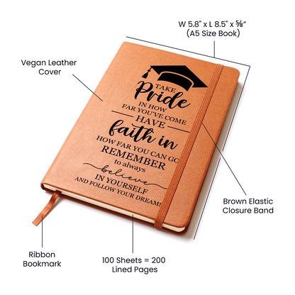 Graduation Leather Journal Gift – Inspirational Notebook for Graduate | Class of 2026 Keepsake Gift