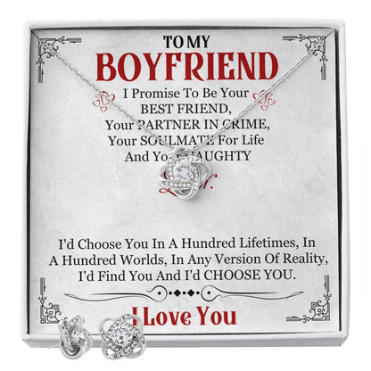 Love Knot Necklace Earring Set, To My Boyfriend, I Love You, Valentine's Day - YERTIZZ.COM