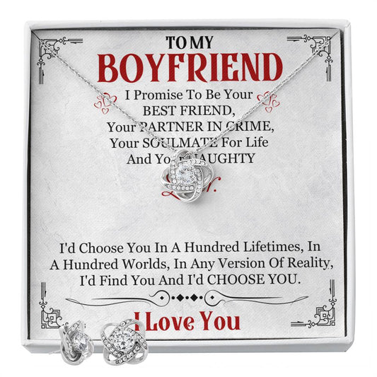 Love Knot Necklace Earring Set, To My Boyfriend, I Love You, Valentine's Day - YERTIZZ.COM