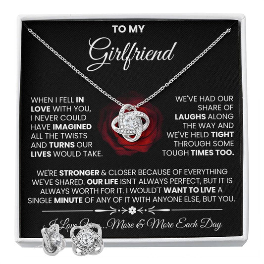 Love Knot Necklace Earring Set, To My Girlfriend, I Love You More And More, Valentine's Day - YERTIZZ.COM