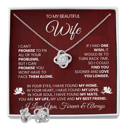 Love Knot Necklace Earring Set, To My Beautiful Wife, Love You, Valentine's Day - YERTIZZ.COM