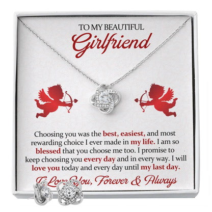Love Knot Necklace Earring Set, To My Beautiful Girlfriend, I Love You, Valentine's Day - YERTIZZ.COM