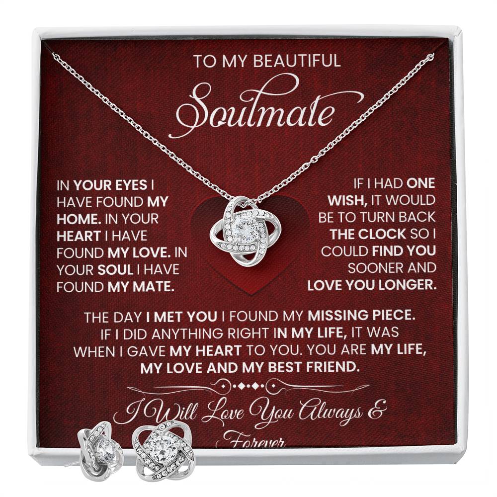 Love Knot Necklace Earring Set, To My Beautiful Soulmate, Valentine's Day - YERTIZZ.COM