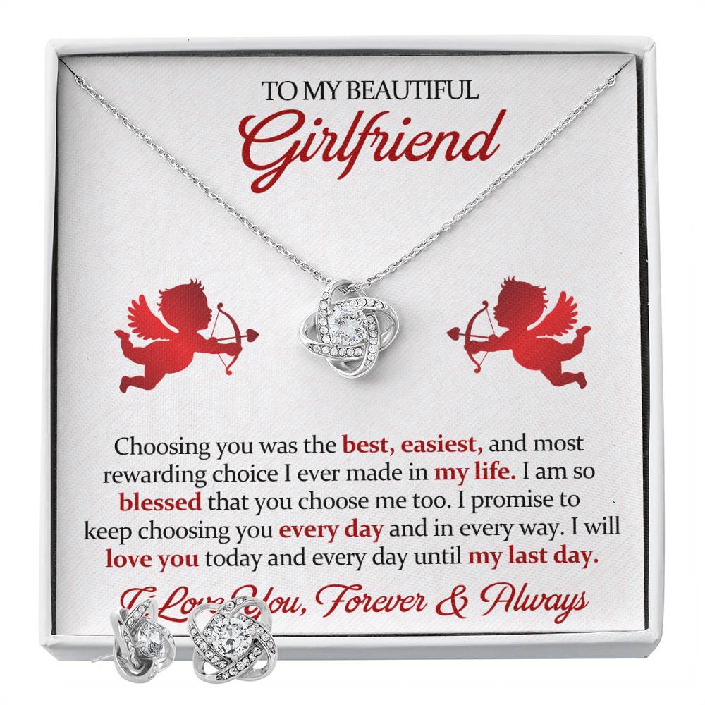 Love Knot Necklace Earring Set, To My Beautiful Girlfriend, Valentine's Day - YERTIZZ.COM
