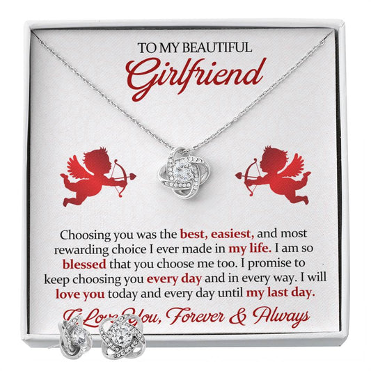 Love Knot Necklace Earring Set, To My Beautiful Girlfriend, Valentine's Day - YERTIZZ.COM