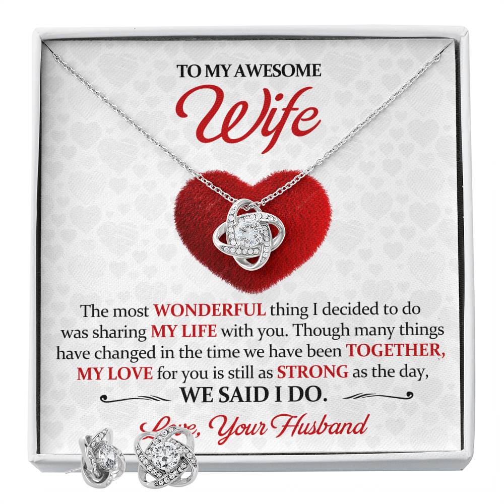 Love Knot Necklace Earring Set, To My Awesome Wife, Valentine's Day - YERTIZZ.COM