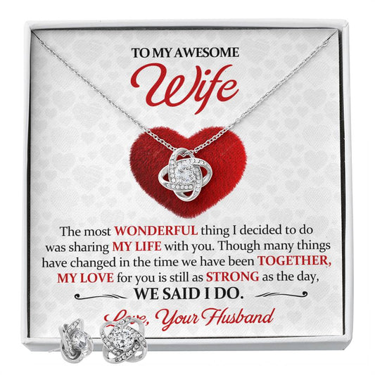 Love Knot Necklace Earring Set, To My Awesome Wife, Valentine's Day - YERTIZZ.COM