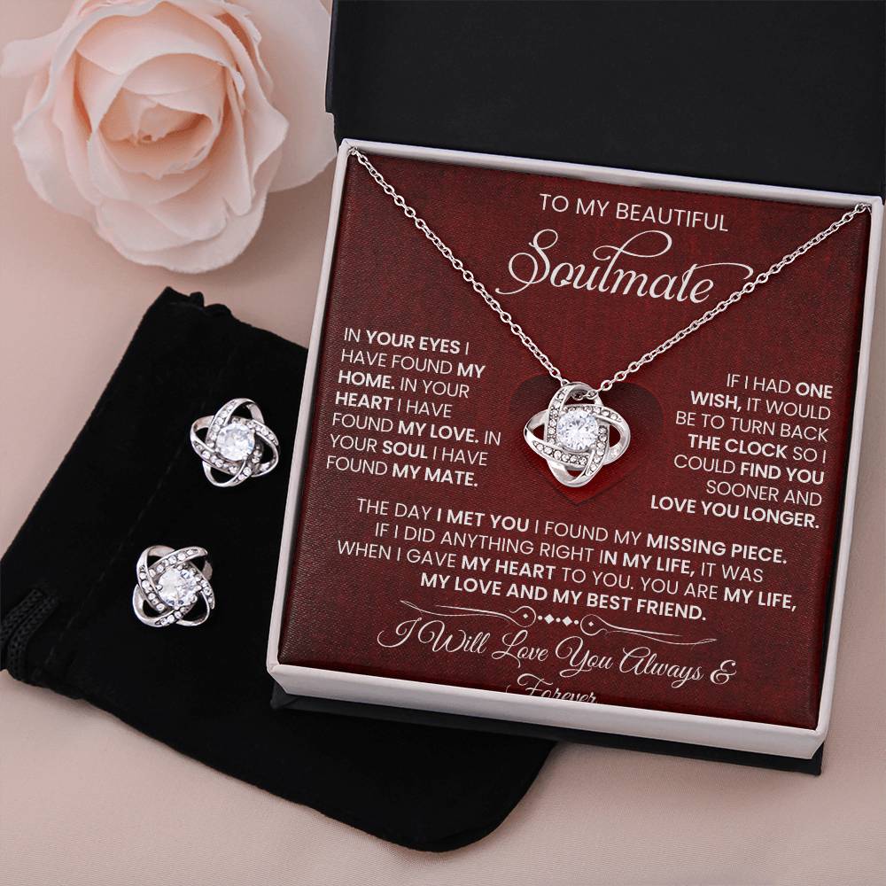 Love Knot Necklace Earring Set, To My Beautiful Soulmate, Valentine's Day - YERTIZZ.COM