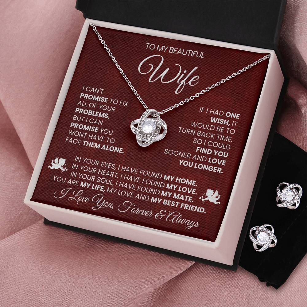 Love Knot Necklace Earring Set, To My Beautiful Wife, Love You, Valentine's Day - YERTIZZ.COM