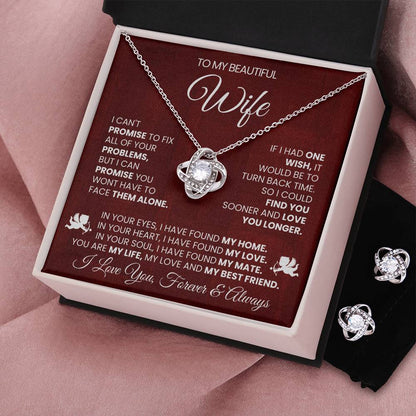 Love Knot Necklace Earring Set, To My Beautiful Wife, Love You, Valentine's Day - YERTIZZ.COM
