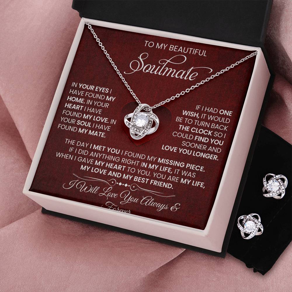 Love Knot Necklace Earring Set, To My Beautiful Soulmate, Valentine's Day - YERTIZZ.COM
