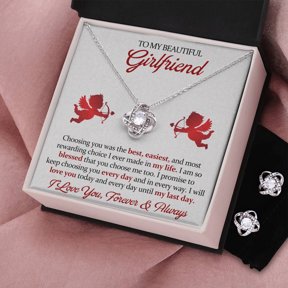 Love Knot Necklace Earring Set, To My Beautiful Girlfriend, Valentine's Day - YERTIZZ.COM