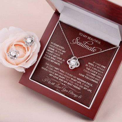 Love Knot Necklace Earring Set, To My Beautiful Soulmate, Valentine's Day - YERTIZZ.COM
