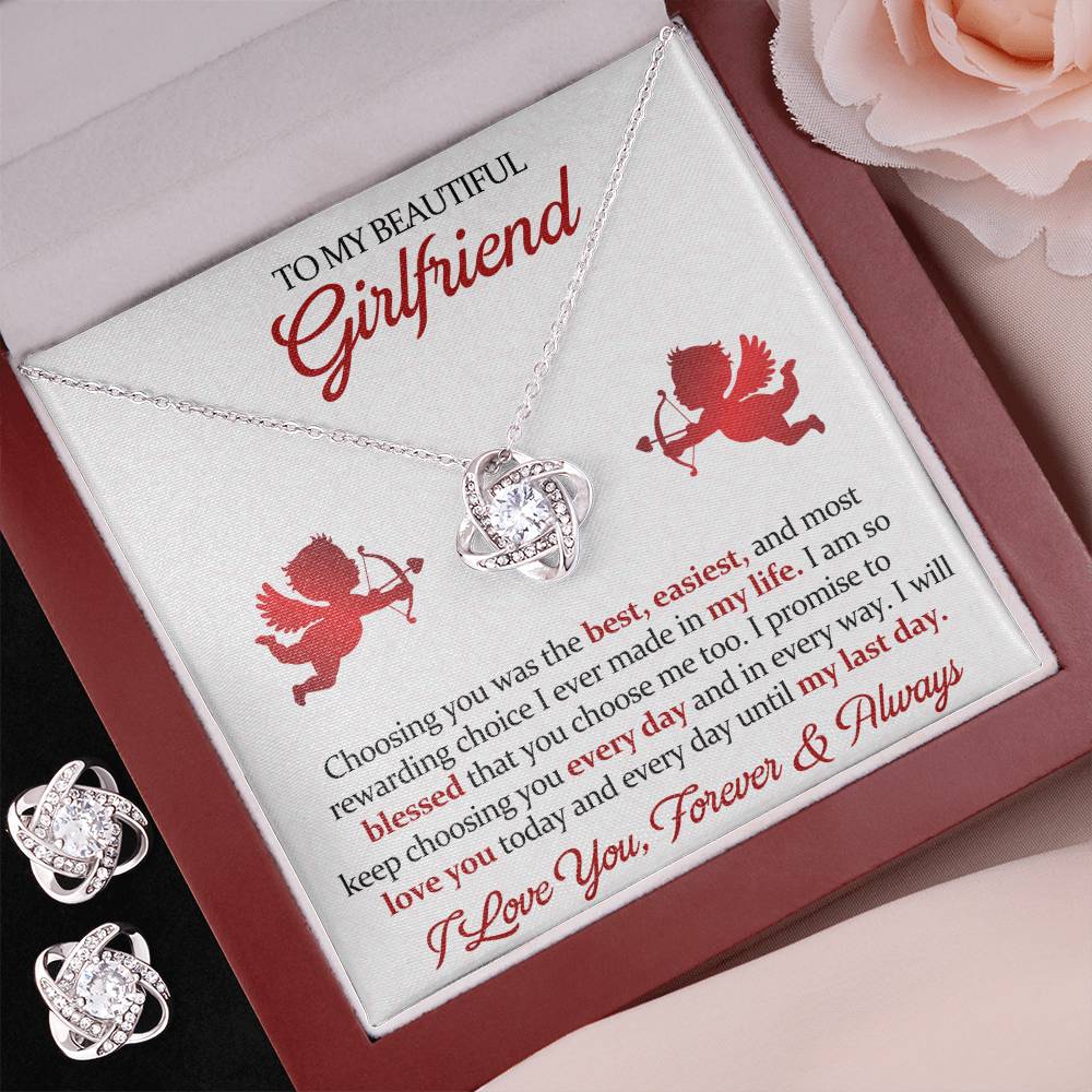 Love Knot Necklace Earring Set, To My Beautiful Girlfriend, Valentine's Day - YERTIZZ.COM