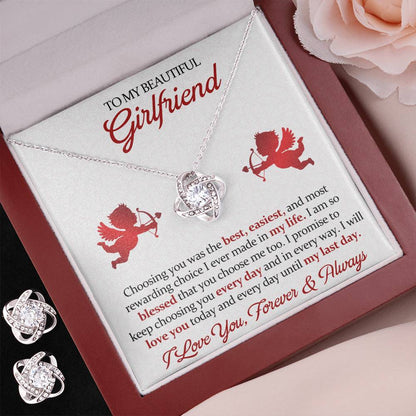 Love Knot Necklace Earring Set, To My Beautiful Girlfriend, Valentine's Day - YERTIZZ.COM
