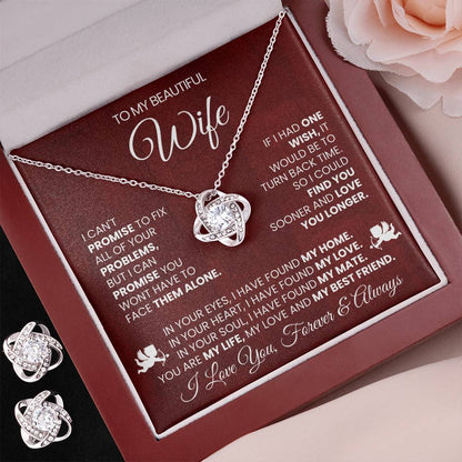 Love Knot Necklace Earring Set, To My Beautiful Wife, Love You, Valentine's Day - YERTIZZ.COM