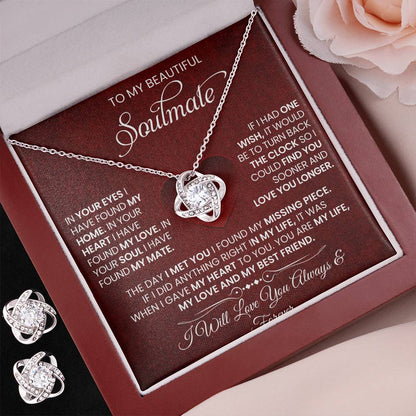 Love Knot Necklace Earring Set, To My Beautiful Soulmate, Valentine's Day - YERTIZZ.COM