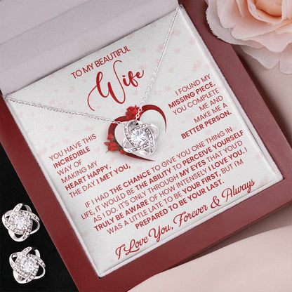 Love Knot Necklace Earring Set, To My beautiful Wife, Love You Forever and Always, Valentine's Day - YERTIZZ.COM