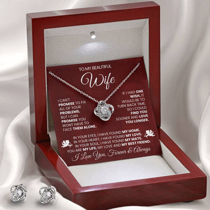 Love Knot Necklace Earring Set, To My Beautiful Wife, Love You, Valentine's Day - YERTIZZ.COM