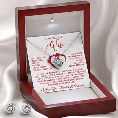 Love Knot Necklace Earring Set, To My beautiful Wife, Love You Forever and Always, Valentine's Day - YERTIZZ.COM