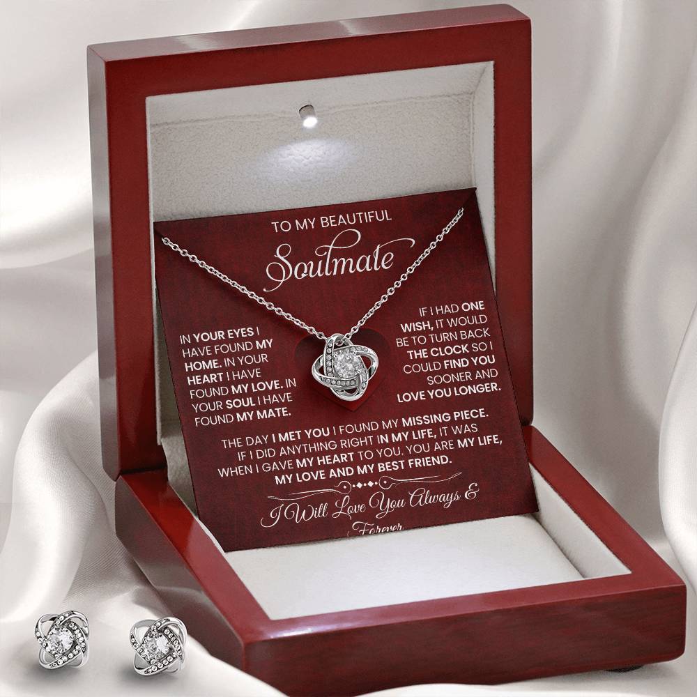 Love Knot Necklace Earring Set, To My Beautiful Soulmate, Valentine's Day - YERTIZZ.COM