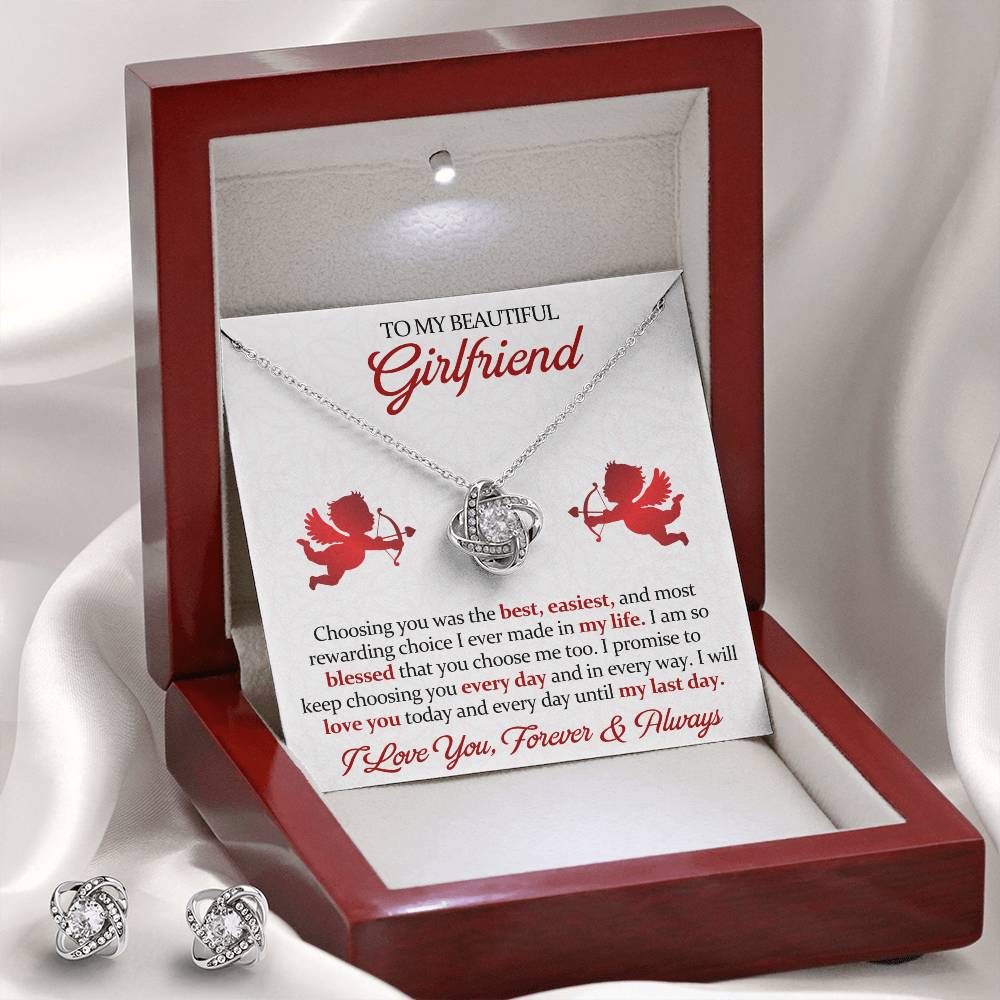 Love Knot Necklace Earring Set, To My Beautiful Girlfriend, Valentine's Day - YERTIZZ.COM