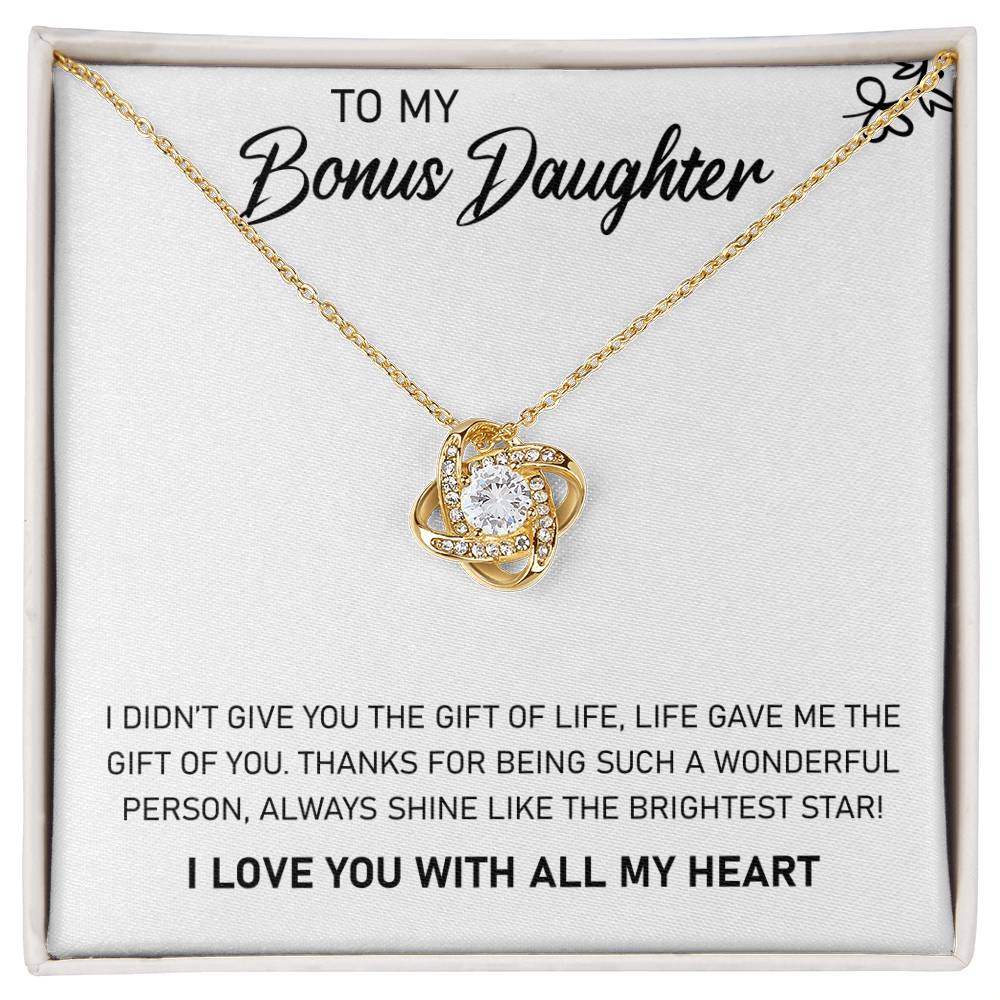 To My Bonus Daughter, Always Shine Like The Brightest Star -Love Knot Necklace - YERTIZZ.COM