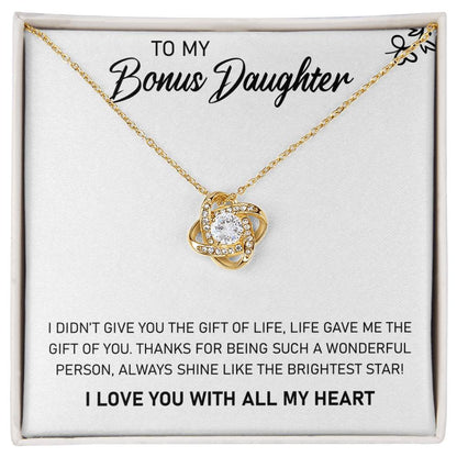 To My Bonus Daughter, Always Shine Like The Brightest Star -Love Knot Necklace - YERTIZZ.COM