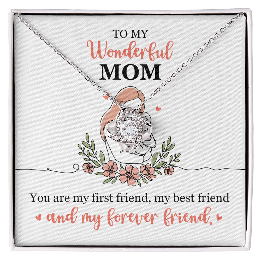 To My Wonderful Mom Necklace – Heart Pendant Gift for Mom | Forever Friend Jewelry Gift with Message Card