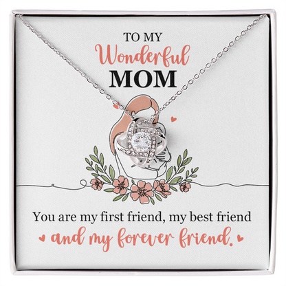 To My Wonderful Mom Necklace – Heart Pendant Gift for Mom | Forever Friend Jewelry Gift with Message Card
