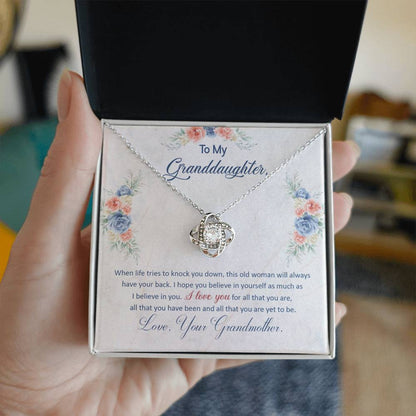 To My Granddaughter, This Old Woman Will Always Have Your Back -Love Knot Necklace - YERTIZZ.COM